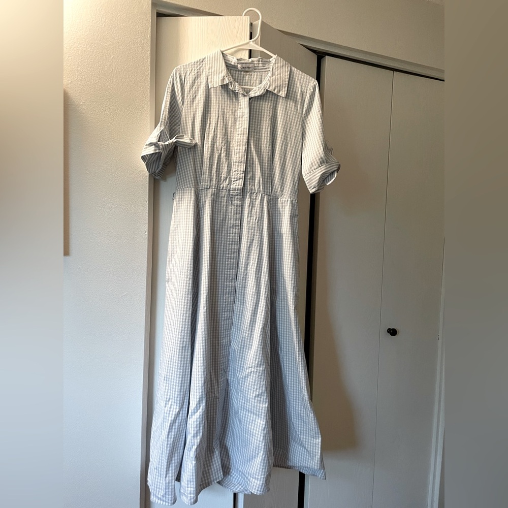 Calvin Klein Gray and Cream Buttoned A-Line Dress